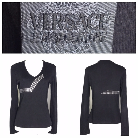 Versace Tops - Versace Jeans Couture Black Stud VNeck Top A080537